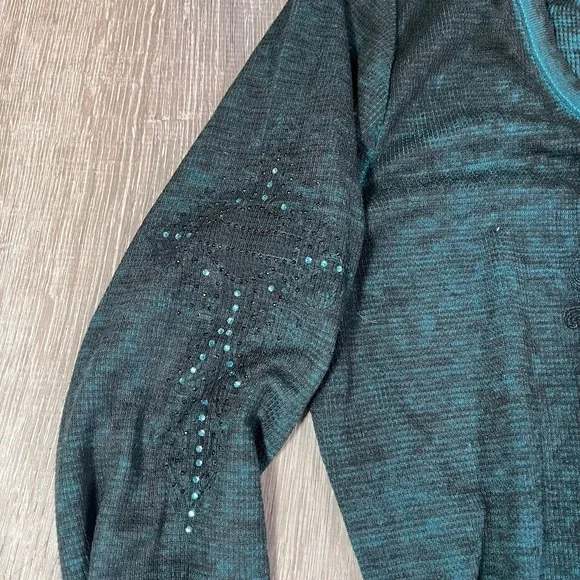 Women's Harley Davidson Blue Ombré Embelled Long Sleeve Size XL Y2K Moto FL - Picture 3 of 7